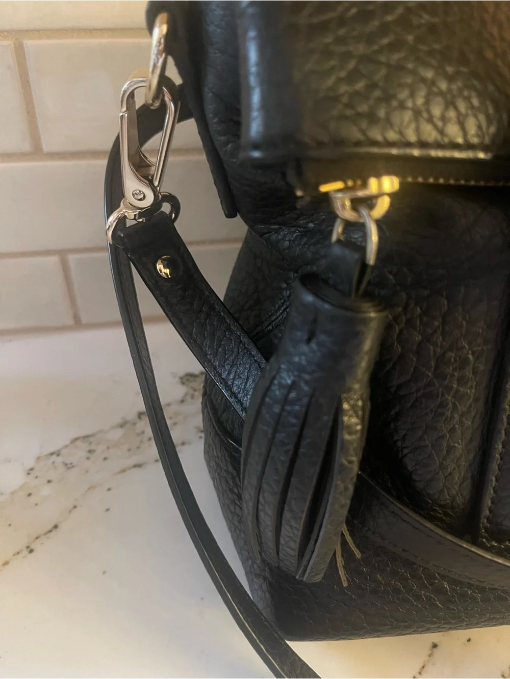 kate spade Southport Avenue Carmen Black Pebbled Leather Satchel with Tassel